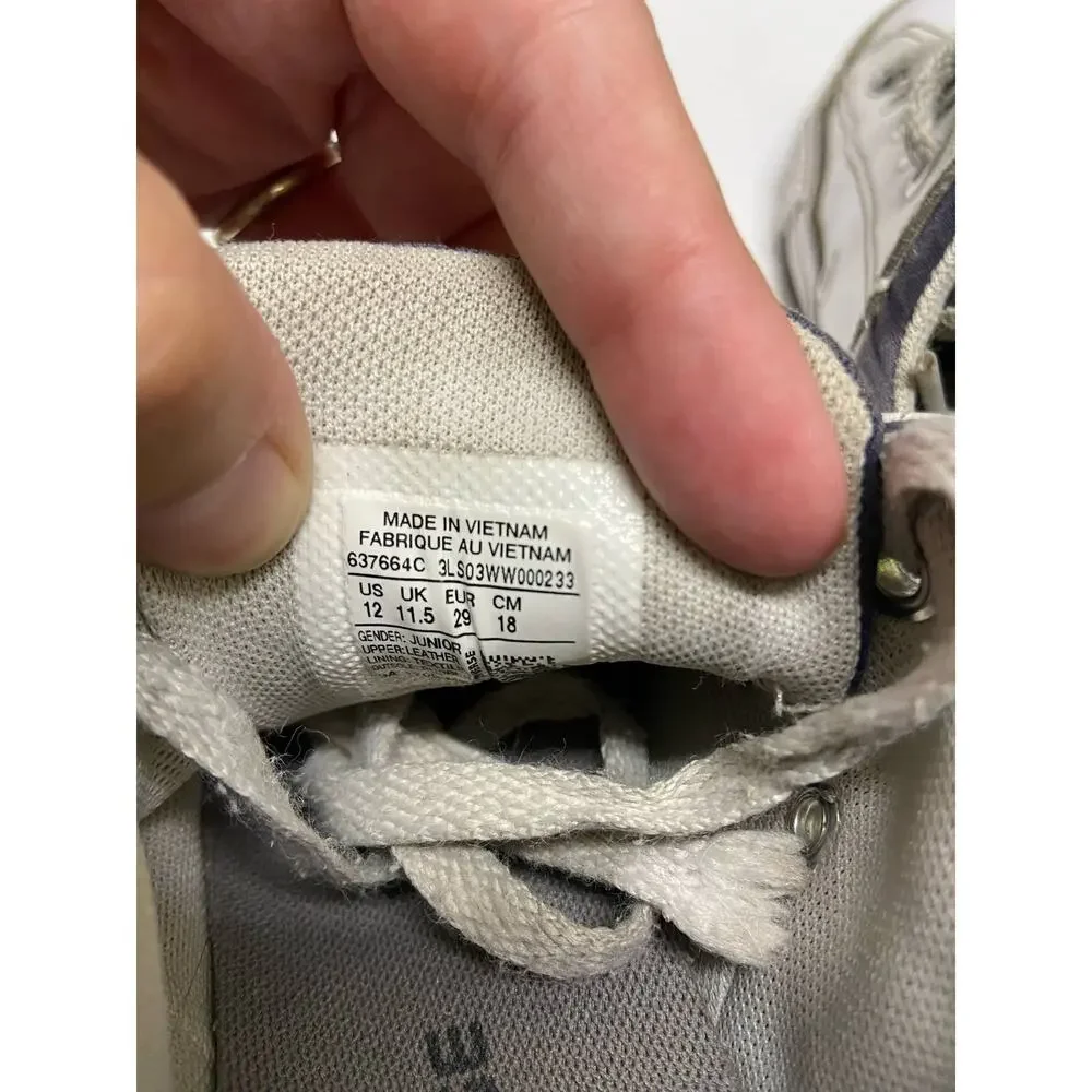 Converse Unisex Kids Shoes Size 12 Gray‎ White Leather Lace Up Ties 637664C